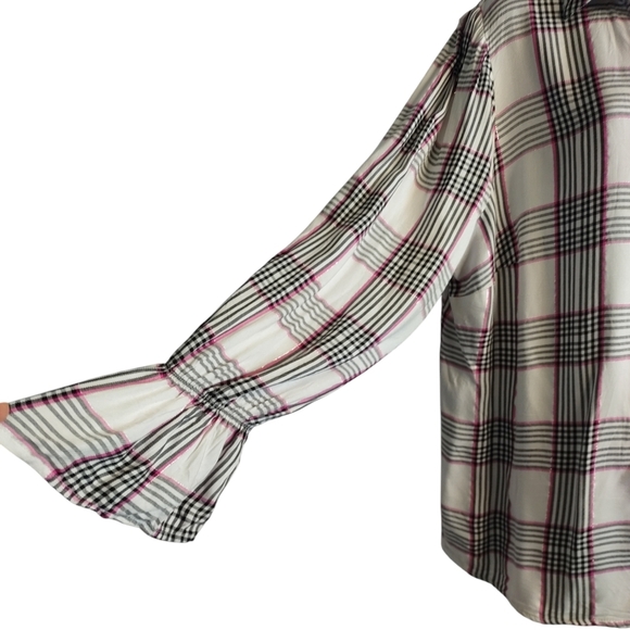 C Est. 1946 Women's Button Down Shirt Plaid Metallic Thread Flare Cuff Sz 18/20W - Picture 6 of 9